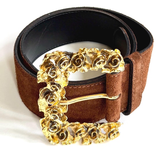 Vintage 80s Limited Belt Large Gold Rose Rosette Buckle