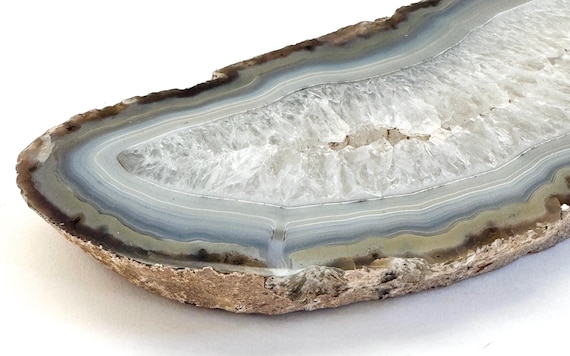 Vintage Brazilian Agate Slab: 10.75" Polished Striated Crystal Geode