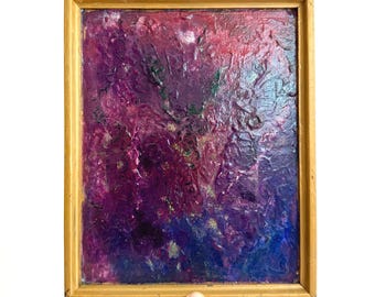 Abstract Oil Painting: Textured Purple Pink Aqua, Gilt Wood Frame