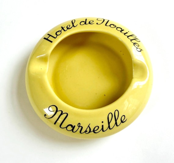 Vintage French Saint-Uze Ashtray Hotel de Noailles Marseille Yellow Ceramic Trinket Dish