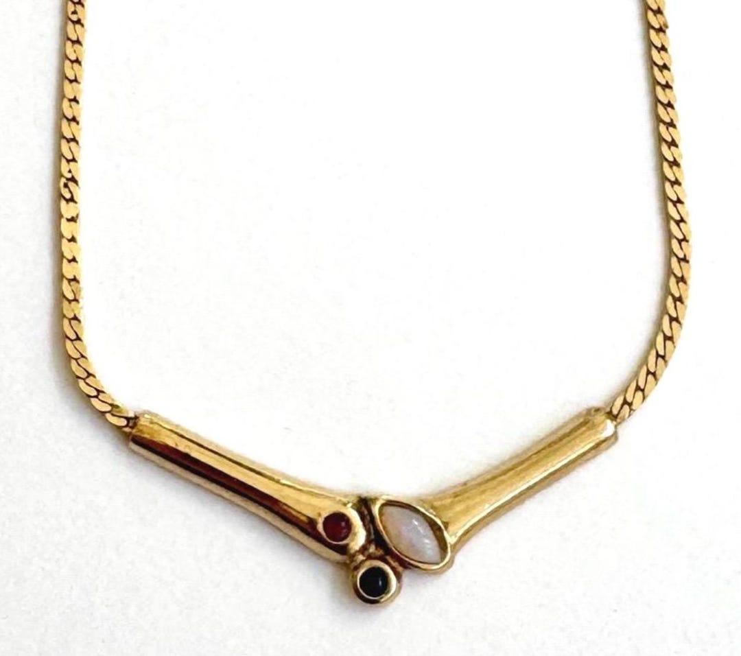 Vintage 80s Gold Tone Chain Necklace Dainty Faux Gemstone Accents - Etsy