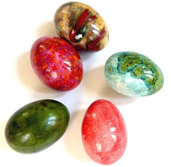 Vintage Handmade Ceramic Eggs Colorful Drip Speckled Glaze