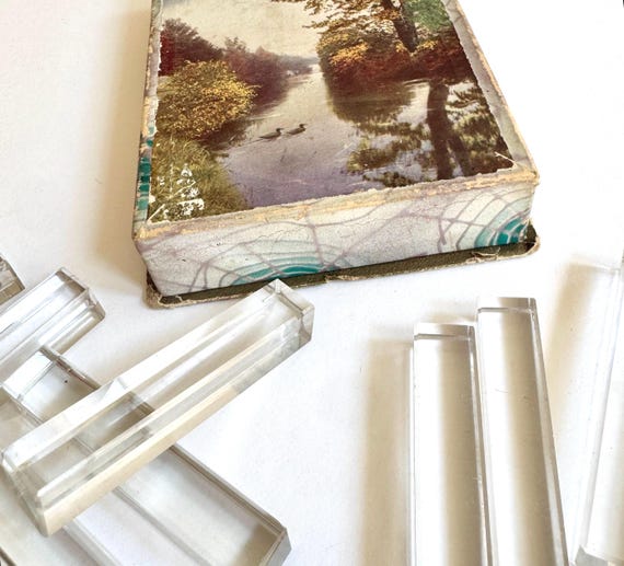 French Crystal Knife Rest Set of 12 Antique Clear Cut Glass Art Deco Style Rests Gift Box Paris Flea Market Find Formal Classic Dining