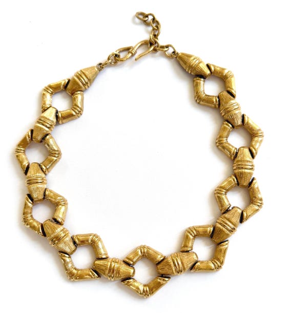 Chunky Vintage Monet Gold Bamboo Necklace Heavy Chain Link