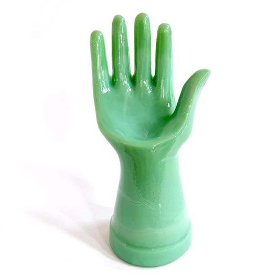 Vintage Jade Green Glass Hand Form Mannequin Department Store Jewelry Display