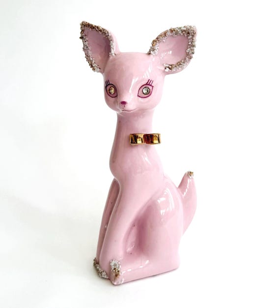 Vintage Pink Ceramic Deer Vase with Crystal Eyes