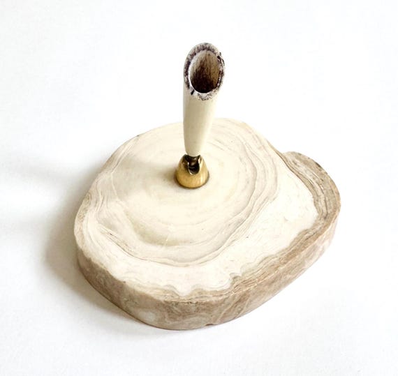 Vintage White Stone Pen Holder MCM Minimalist Desk Decor