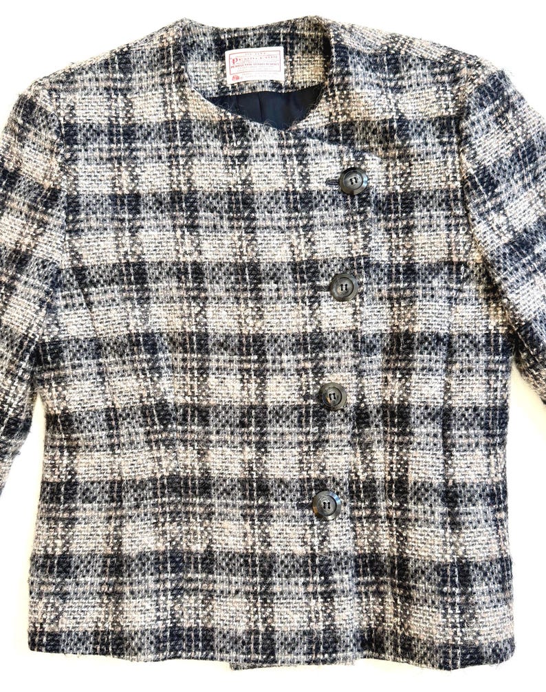 Vintage Pendleton Woolen Mills 70s 80s Plaid Collarless Jacket Soft Gray Plaid Virgin Wool Made in USA image 11