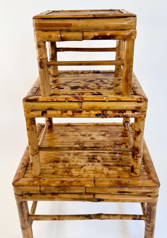 Tortoise Bamboo Planter Stand Mid Century Vintage 50s 60s Bamboo Wood Tortoise Finish Handmade Rectangle MCM