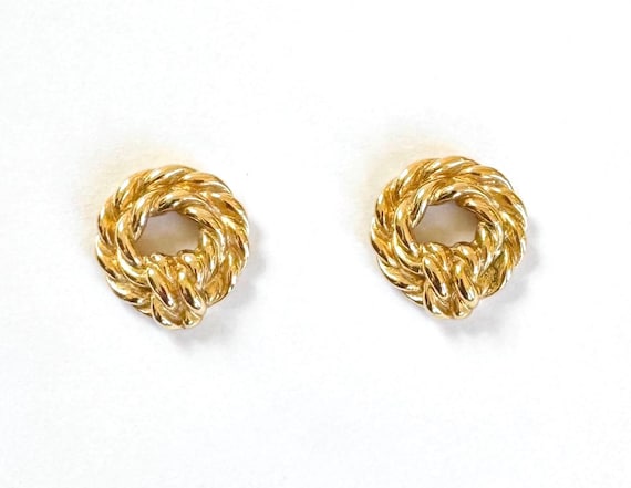 Monet Gold Rope Earrings 80s Vintage Gold Tone Costume Jewelry Round Circle Twisted Knot Minimalist