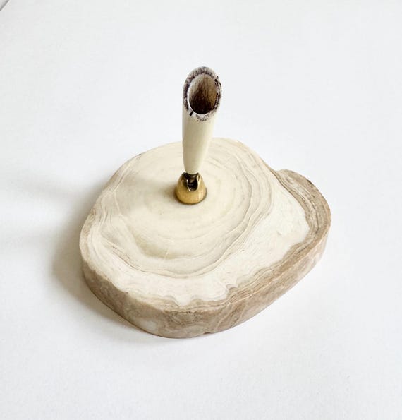 White Stone Pen Holder Vintage Mid Century MCM Minimalist Sculptural Bone Natural White Polished Stone Home Office Decor Boss Gift