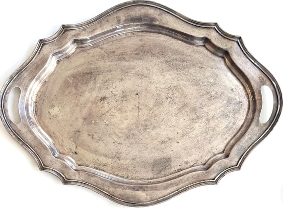 Vintage 24" Silver Plate Tray Decorative Scallop Edge