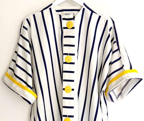 Vintage 70s Pierre Cardin Summer Dress Cover Up Mod Navy Blue White Striped