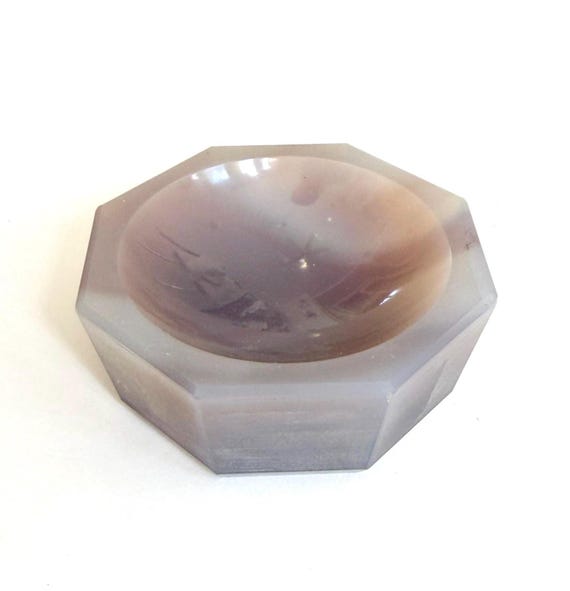 Vintage Carved Onyx Stone Octagonal Ashtray Mid Century Modernist Minimalist
