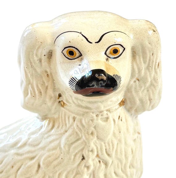 Vintage Staffordshire Spaniel Statue, White Ceramic Dog Figure