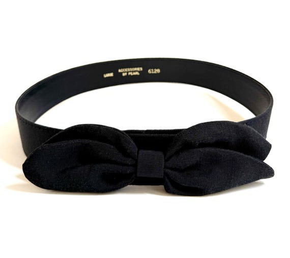 Vintage Solid Black Bow Belt 90s Minimalist Preppy Grosgrain Ribbon Waist Belt