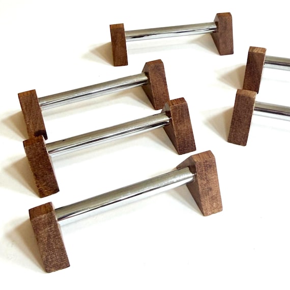 Vintage French Knife Rest Holder Set Mid Century Minimalist Wood Triangle and Metal
