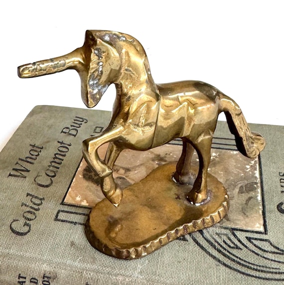 Vintage Brass Unicorn Sculpture: Mid-Century Modern Animal Figurine