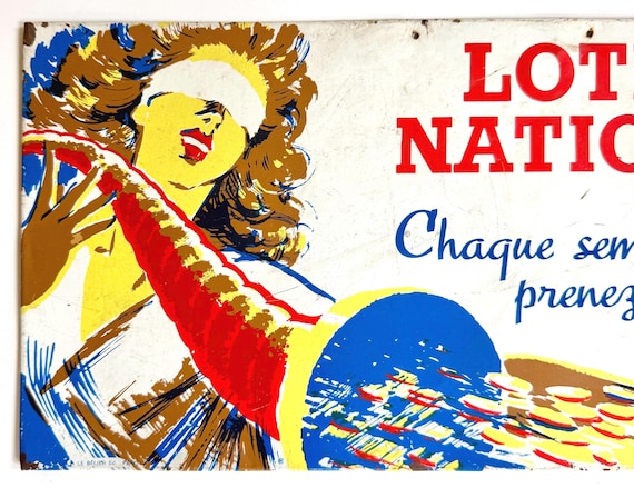 Vintage French Loterie Nationale Metal Wall Sign Signed Jacquot