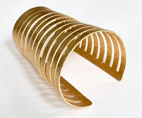 Gold Caged Arm Cuff Arm Band Bracelet Very Wide Long Vintage 90s Y2K Costume Jewelry