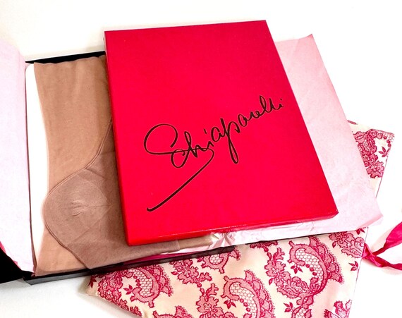 Vintage Schiaparelli Stockings: Nude Nylon Hosiery Set with Logo Box