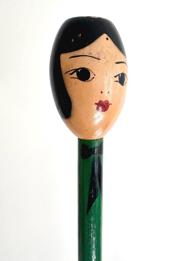Antique Art Deco Flapper Hat Stand: Hand-Painted Wooden Display