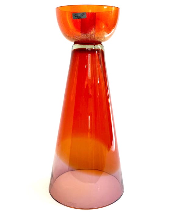 Waterford Crystal Candlestick Holder 14.5" Orange Lavender Purple Ombre