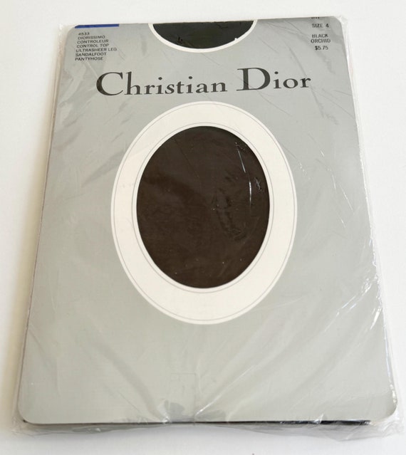 80s Christian Dior Hosiery Sandalfoot Control Top Pantyhose Black Orchid NOS Original Packaging Made in USA