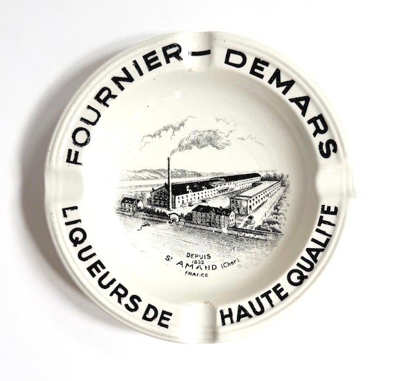 Vintage French Liqueur Ashtray Digoin France Black and White Ceramic