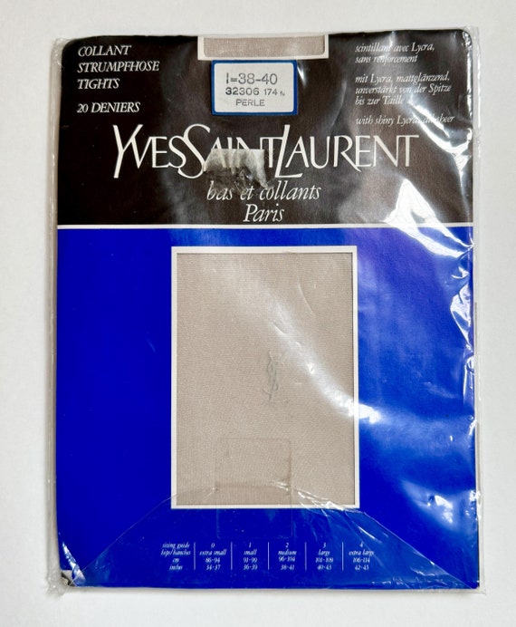 Vintage YSL Embroidered Hosiery Logo Embroidery Tights Hose NOS Yves Saint Laurent Designer Made in W Germany Pearl Sheer Nude Buff Perle
