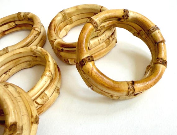 Bamboo Napkin Ring Set of 4 Mid Century Vintage 50s 60s 70s Wood Napkin Holders Minimalist Home Table Decor