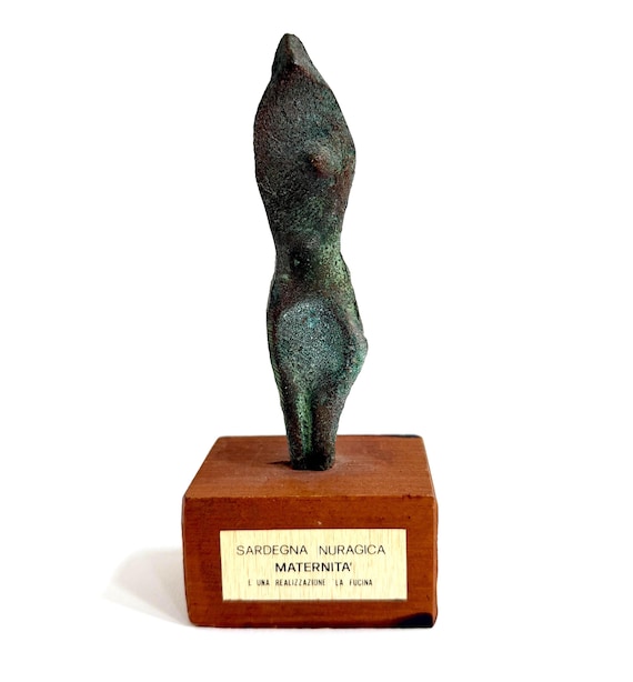 Vintage Sardinian Bronze Sculpture by La Fucina Fontanarosa Nuragic Maternità 60s 70s