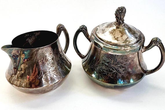 Vintage Homan Quadruple Silver Plate Creamer & Sugar Bowl Set