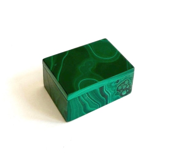 Vintage Malachite Pillbox Tiny Green Stone Box
