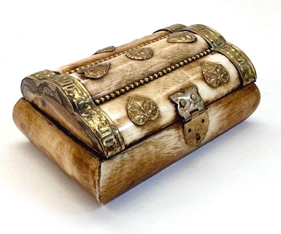 Vintage Bone Inlay Stash Box: Small Moroccan Jewe… - image 3