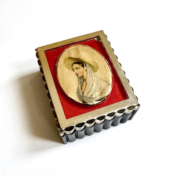 Vintage Italian Portrait Trinket Box: Female Image on Satin