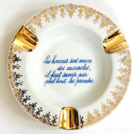 Vintage Limoges Ashtray Trinket Dish with French Quote