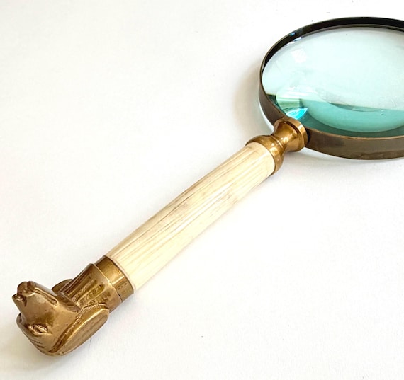 Vintage Magnifying Glass Brass Dog Head and Bone Handle