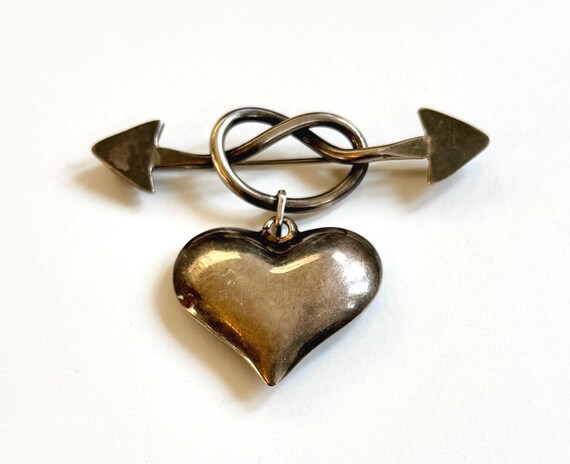Vintage Sterling Silver Heart & Arrow Brooch: Mexican 925 Jewelry