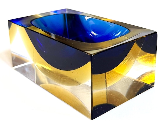 Vintage Murano Geode Glass Ashtray Mid Century Modern Rectangle Shape
