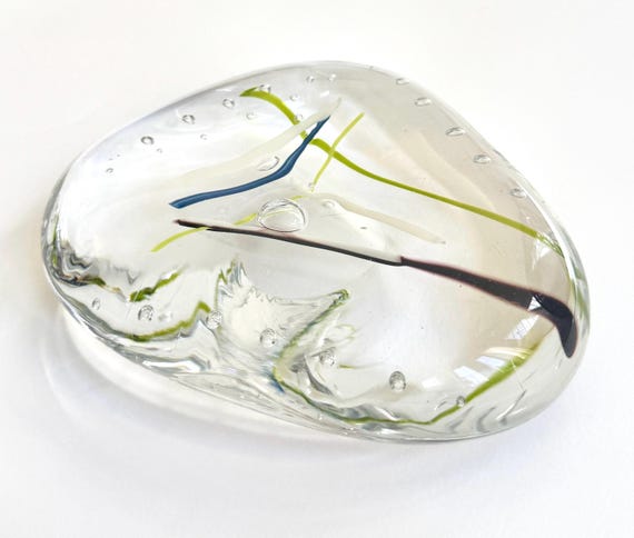 Signed Blown Glass Sculpture Art Object Very Heavy and Thick Clear Bubble Vintage Mid Century Modernist Sculptural