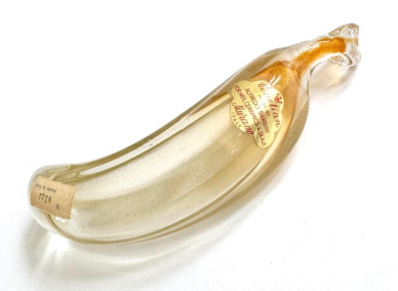 Alfredo Barbini Murano Glass Fruit Venetian Gold Speckled Banana Sculpture Made in Italy