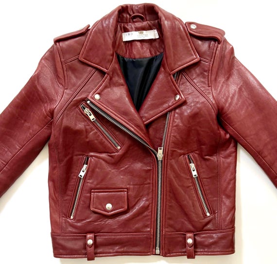 IRO Leather Moto Jacket Oxblood Red French Parisian Style