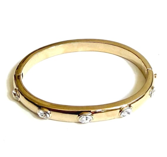 Vintage Monet Gold Hinged Bracelet Crystal Accents