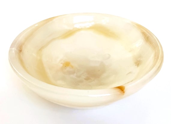 Vintage Genuine White Onyx Bowl Hand Carved in Mexico