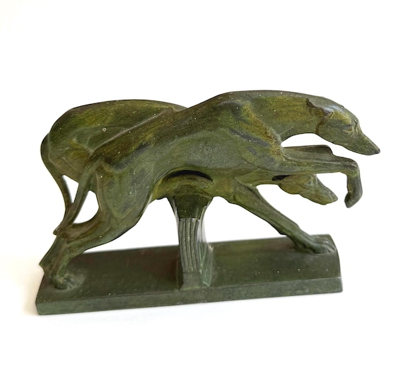 French Art Deco Greyhound Sculpture Ornament Patinated Régule