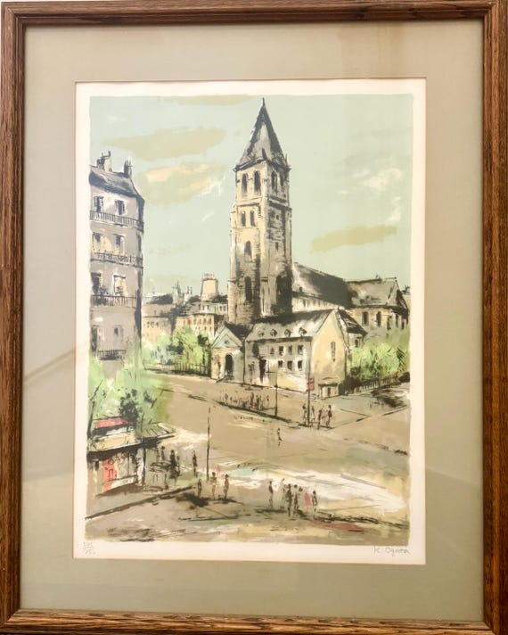 Signed Kazunari Ogata Lithograph Print Numbered 145/275 Authentication La Societe de Verification de la Nouvelle Gravure Framed France City