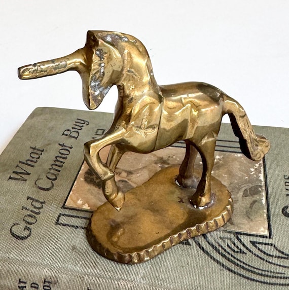 Vintage Brass Unicorn Figure Sculpture Mid Century Brass MCM Animal Home Art Object Figurine Paperweight
