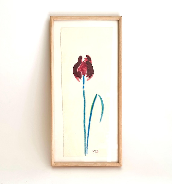 Minimalist Flower Painting: Signed Original Art, Santa Fe Framed