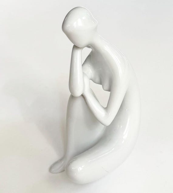 White Porcelain Seated Female Nude Figure Mid Century Vintage